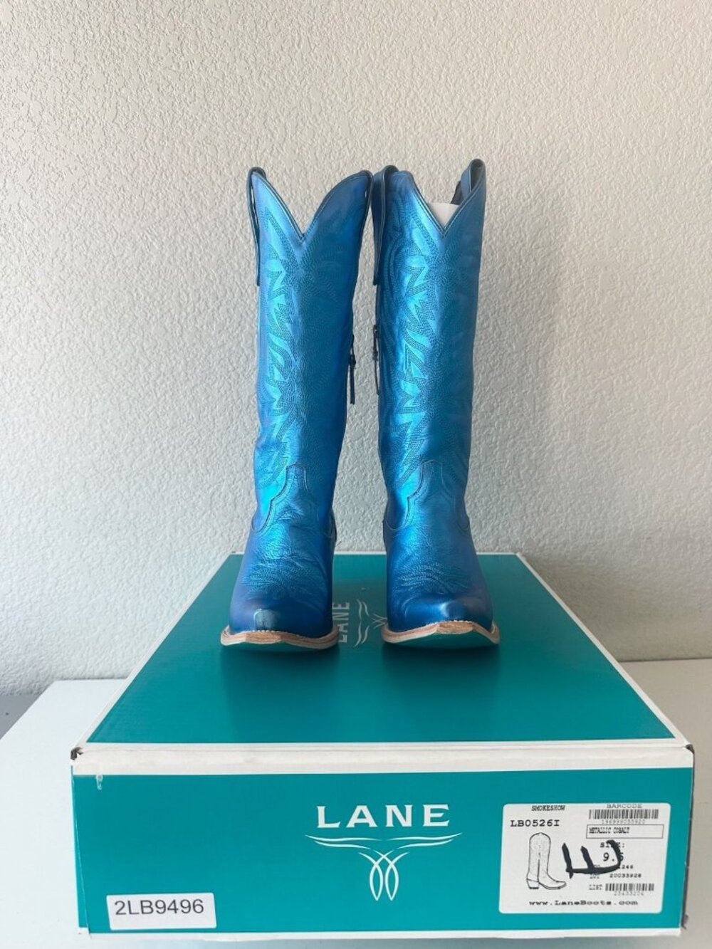 Lane SMOKESHOW Womens Cowboy Boots Metallic Blue Western Tall Snip Toe Size 9.5 - Picture 11 of 12
